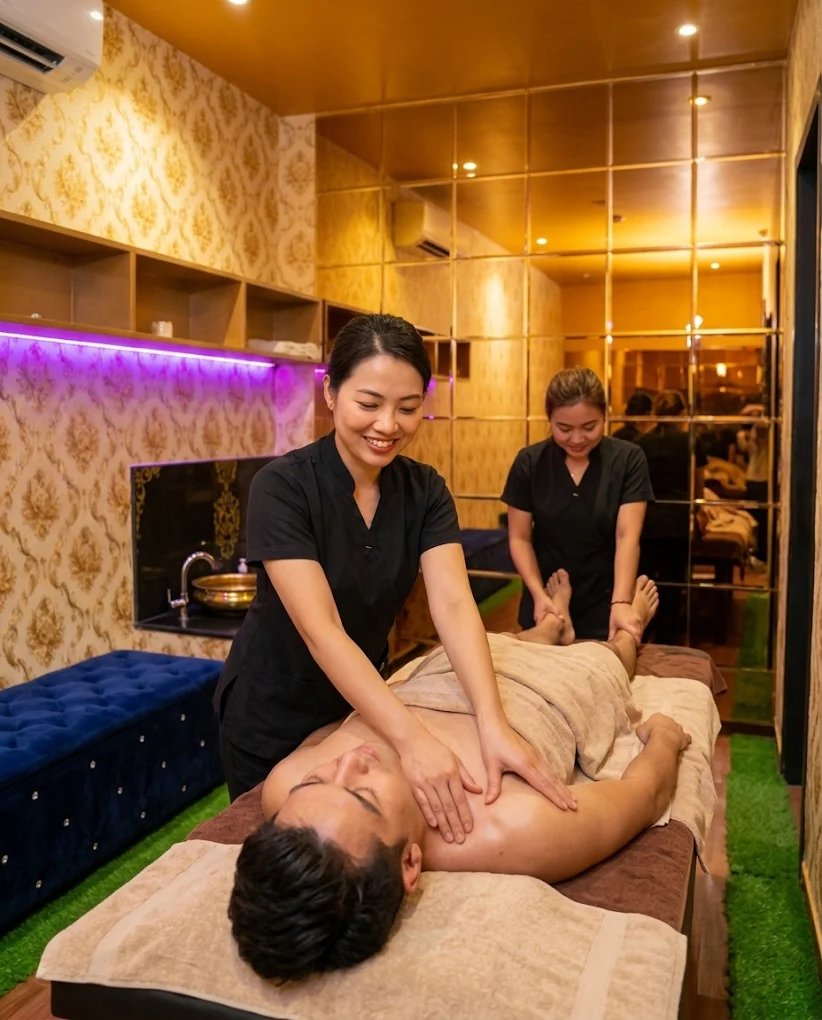 Luxury spa reception and elegant interior at Glory Spa Banjara Hills